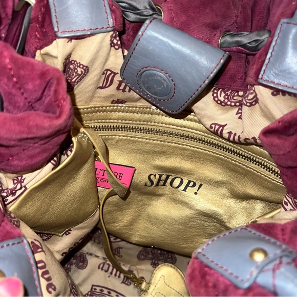 Maroon Juicy Couture Purse Vintage Y2K Tote Bag Handbag Quilted Preloved - Picture 6 of 12